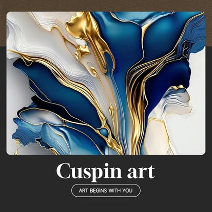 Extra Large Framed Blue White and Gold Abstract Wall Art, Vertical 40x60 In - color: Blue and White A, size: 60"L x 40"W
