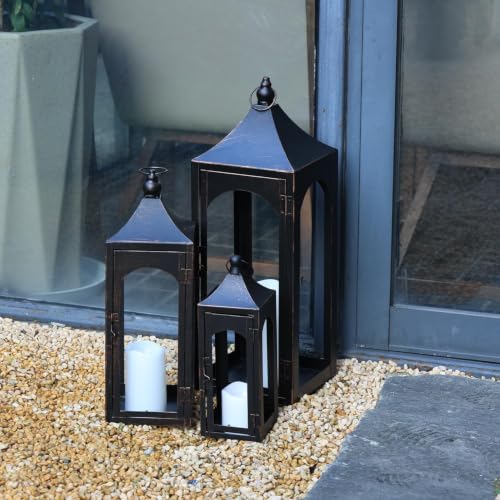 NEEDOMO Lanterns Decorative Indoor&Outdoor, Set of 3 Outdoor Lanterns for Porch, 26" Metal Frame Candle Holders with LED Candles, Fall, Christmas