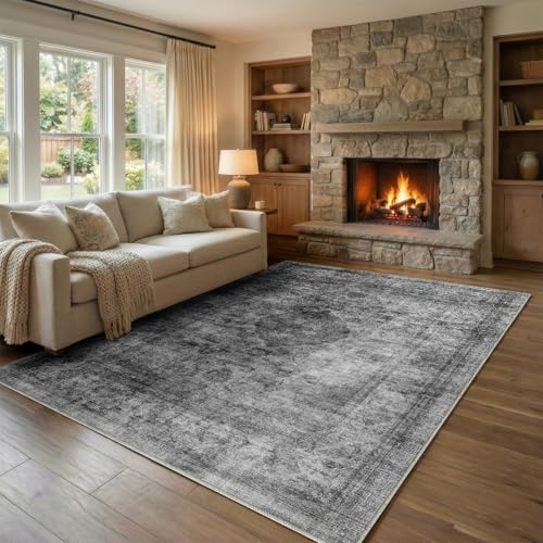 Homemate Washable Rug 5x7 Area Rugs - Vintage Rugs for Living Room - color: Black, size: 5x7 ft