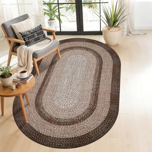 RUGSREAL Modern 3x5 Oval Rug Washable Rug for Bedroom Living Room Non Slip - color: Brown, size: 3' x 5' (Oval)