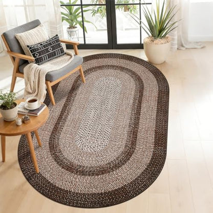 RUGSREAL Modern 3x5 Oval Rug Washable Rug for Bedroom Living Room Non Slip - color: Brown, size: 3' x 5' (Oval)