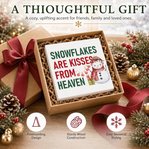 Snowflakes Are Kisses From Heaven Wood Box Sign, Winter Snowman Decor - color: Style 24