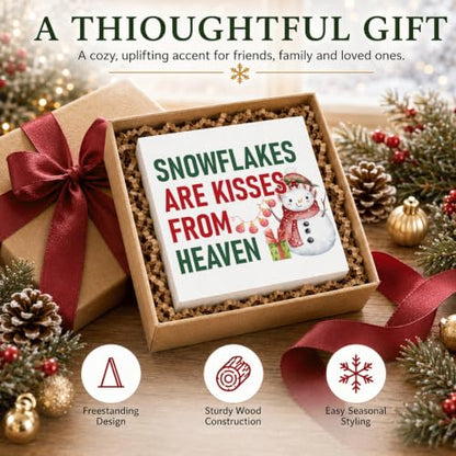 Snowflakes Are Kisses From Heaven Wood Box Sign, Winter Snowman Decor - color: Style 24
