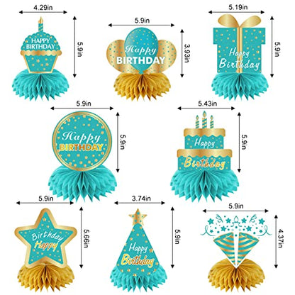 8Pcs Teal and Gold Birthday Decorations Honeycomb Centerpieces