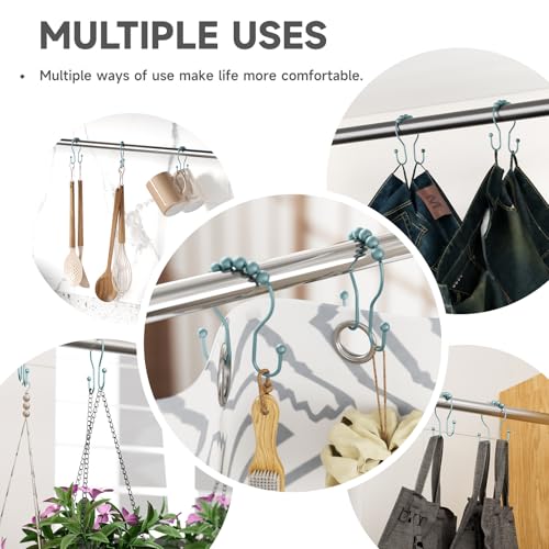 Bathway Shower Curtain Hooks, Shower Curtain Rings Rust Proof Double Hook Shower Curtain Hooks, 12 Pcs Shower Hooks for Shower Curtain, Shower Rings for Curtain, Metal Shower Rod Hooks Lightcyan - color: Lightcyan
