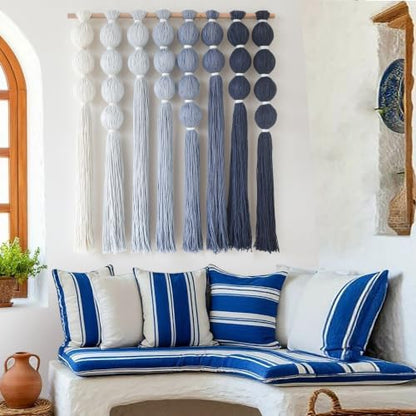 Macrame Wall Hanging Dip Dyed Blue Yarn Wall Art Tassel Decor 27" W*31" L - color: Blue