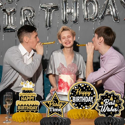 12 Pcs Birthday Table Decorations Glitter Black and Gold Birthday Decor - style: Black Gold