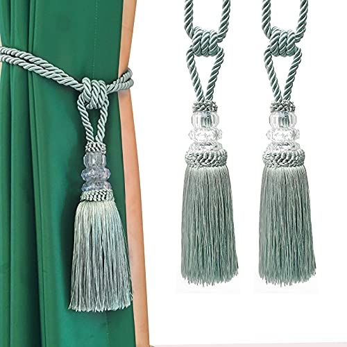 Tassel Curtain Tiebacks Handmade Curtain Tie Backs, Elegant Crystal Curtain Holdbacks for Home Office Decor (Blue, 2P) - color: Blue, size: 2P