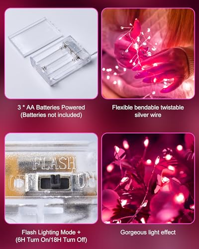 Minetom Fairy Lights Battery Operated, Twinkle String Lights 5ft 60LED - color: Pink