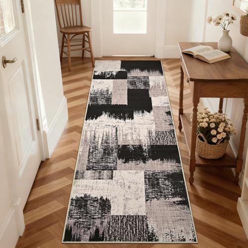 Yinhua Geometric Runner Rug 2x7 Modern Hallway Runner Rug for Kitchen Brown - color: Chocolate Brown, size: 2' x 7'