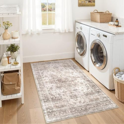 Washable Rugs 3x5: Non Slip Soft Neutral Brown Entry Area Rugs - color: Brown, size: 3' x 5' (Rectangular)