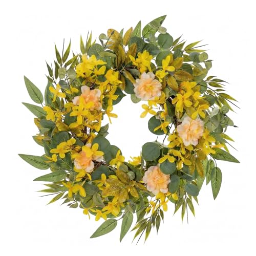 Wreaths for Front Door Decor Artificial Flower, 20" Wildflower Eucalyptus - color: Yellow Wreath