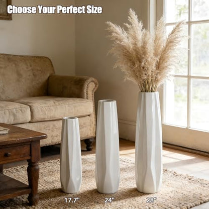 White Tall Ceramic Floor Vase, 17.7 Inch, Faceted Design - color: 5-stripes, size: Height-17.7 Inch