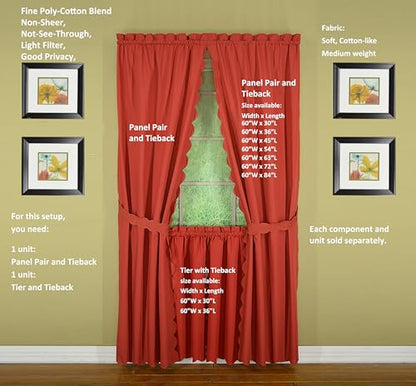 Today's Curtain, Orleans Scallop Curtain, Brick Red 45" Panel Pair and Tieback,4-Piece-Set, 60" W x 45" L, Brick Red - color: Brick Red, size: 60"W x 45"L (Pack of 1)