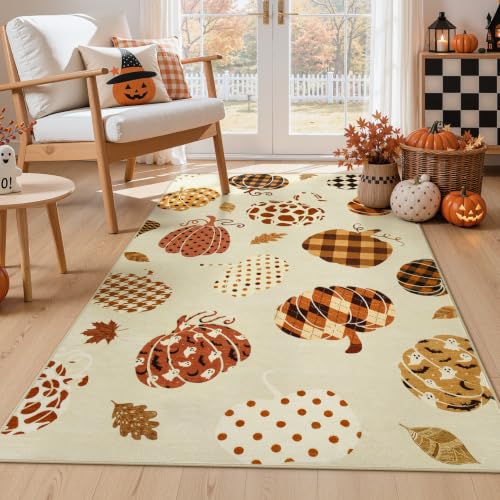Tribesigns 3x5 Beige Halloween Fall Pumpkin Area Rug for Kitchen Entryway - color: Beige2 - Pumpkin, size: 3' x 5' (Rectangular)