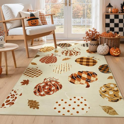 Tribesigns 3x5 Beige Halloween Fall Pumpkin Area Rug for Kitchen Entryway - color: Beige2 - Pumpkin, size: 3' x 5' (Rectangular)