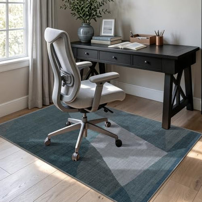 YIHOUSE Mid Century Modern Rug, Washable Non-Slip Low Pile, Blue, 3x5 ft - color: Blue, size: 3' x 5' (Rectangular)