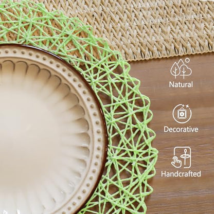 AHHFSMEI Paper Braided Round Placemats Set of 12 Natural Non-Slip Heat Resistant Table Mats for Dining Tables Woven Indoor Outdoor Place mats(Light Green,12) - color: Light Green