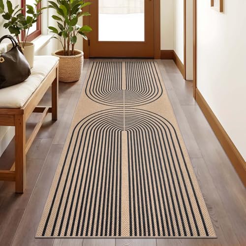 Tangsoo Easy Jute 2x6 Washable Runner Rug for Hallways,Non-Slip Outdoor Rug - color: Black, size: 2x6ft