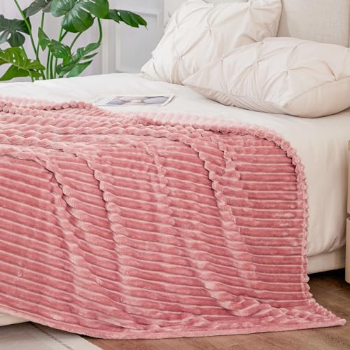 BEDELITE 3D Ribbed Jacquard Pink King Size Blankets for Bed, 108x90 Inch - color: Dusty Pink, size: King(108"x90")