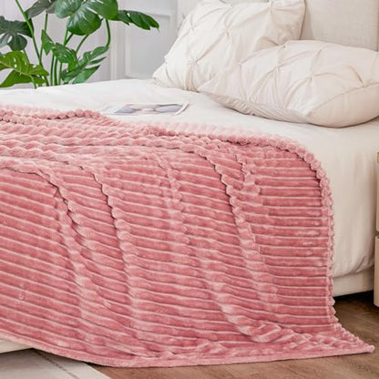 BEDELITE 3D Ribbed Jacquard Pink King Size Blankets for Bed, 108x90 Inch - color: Dusty Pink, size: King(108"x90")