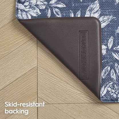 Laura Ashley - Anti-Fatigue Kitchen Mat, Iris Floral Design, Stain, Water & Fade Resistant, Cooking & Standing Relief, Non-Slip Backing, Measures 17.5" x 48", Navy Iris - color: Navy, size: 48"L x 17.5"W x 0.47"Th