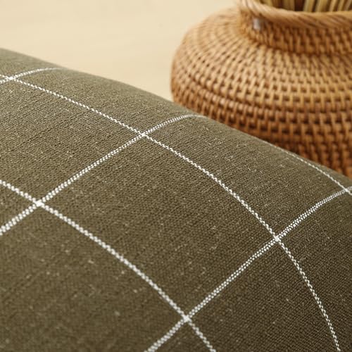 Pure Linen Plaid Throw Pillow Covers 18x18, Set of 2, Khaki - color: Khaki, size: 18x18inch