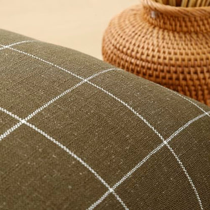 Pure Linen Plaid Throw Pillow Covers 22x22, Set of 2, Khaki - color: Khaki, size: 22x22inch