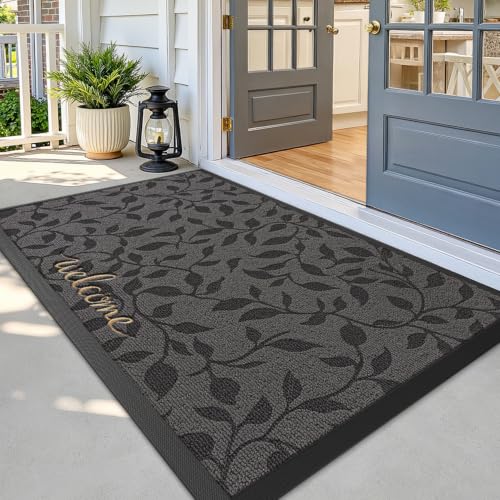 LUMI Outside Welcome Door Mat 47x71, Non-Slip Heavy Duty Dirt Trapper, Grey - color: Grey Gold Leaf, size: 47"x71"