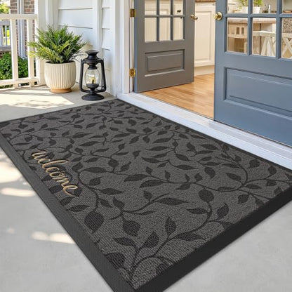 LUMI Outside Welcome Door Mat 47x71, Non-Slip Heavy Duty Dirt Trapper, Grey - color: Grey Gold Leaf, size: 47"x71"
