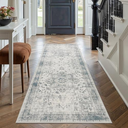 Rugxara 2x5 Washable Runner, Non Slip Boho Hallway & Kitchen Entry Rug - color: Blue & Grey, size: 2' x 5' (Runner)