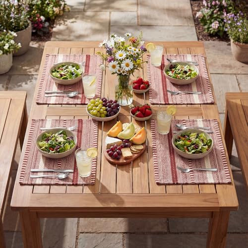 Artoid Mode Red Woven Braided Stripe Placemats Set of 4-12x18 Inch - color: Red, size: 12" x 18", 4 Pcs