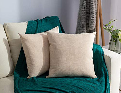 Stellhome Linen Throw Pillow Covers Square Solid Burlap Cushion Covers for Bed Couch Sofa Bench, 18 x 18 inch (45 cm), Beige, Set of 2 - color: Beige, size: 18" x 18" (Pack of 2)