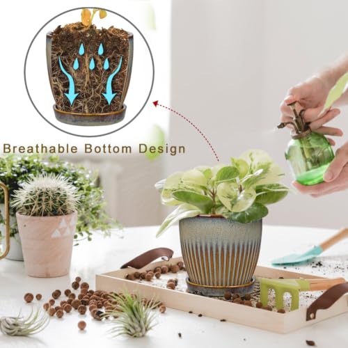 Ceramic Pots for Indoor Plants 4.9 +5.7 inch Pots for Plants - color: Brown&grey - 4.9" & 5.7" Set