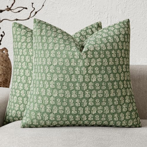 Foindtower Decorative Floral Print Throw Pillow Covers 18×18 Forest Green - color: Forest Green, size: 18" x 18" (Pack of 2)