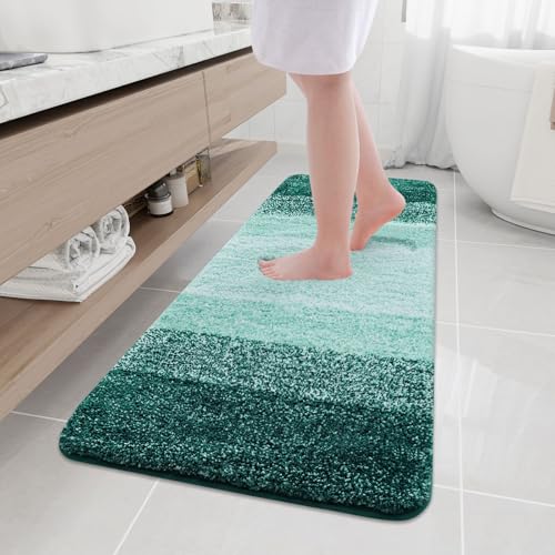 Arotive Microfiber Bathroom Rugs, Shaggy Soft Absorbent Bath Rug, 59x17 - color: Dark Green, size: 59" X 17"