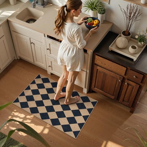 Lahome Checkered Easy Jute Non Slip Front Door Mat, 2x3 Kitchen Rug Neutral Small Throw Rug, Farmhouse Diamond Washable Non Shedding Low Pile Black Floor Carpet for Entryway Front Porch Doorway - color: Black/Checkerboard -2, size: 2' x 3' (Rectangular)