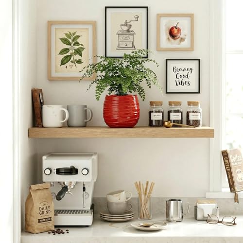 MyGift 5.5 Inch Modern Red Ceramic Wavy Planter Pot with Drainage Hole