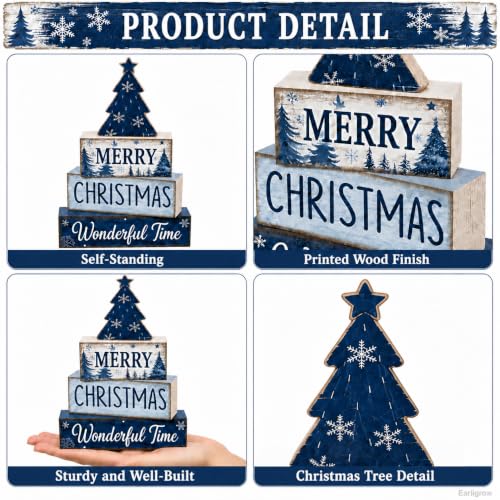 Christmas Table Decorations Wooden Blue Xmas Tree Tiered Tray Decor - style: Blue Tree