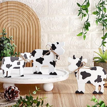 Redbaker 3 Pcs Farmhouse Cow Table Decor Wooden Cow Cutouts for Christmas - style: Cow