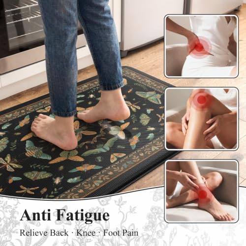 KIMODE Kitchen Mats for Floor 2 Piece Cushioned Anti Fatigue Kitchen Rugs - color: Midnight Black Botanical