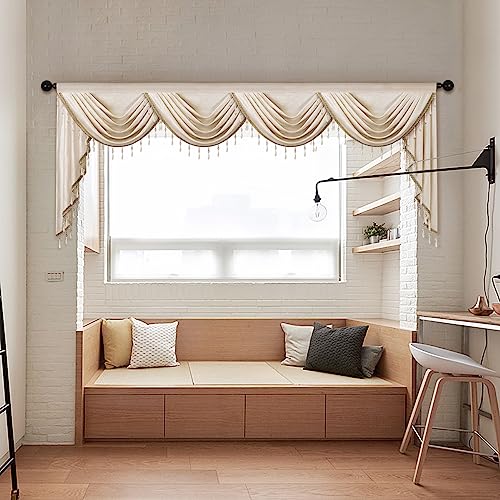 ELKCA Luxury Cream Velvet Curtain Valances for Living Room with Beads(110inch,1 Panel) - color: Cream, size: 110"W x 43"L (Pack of 1)