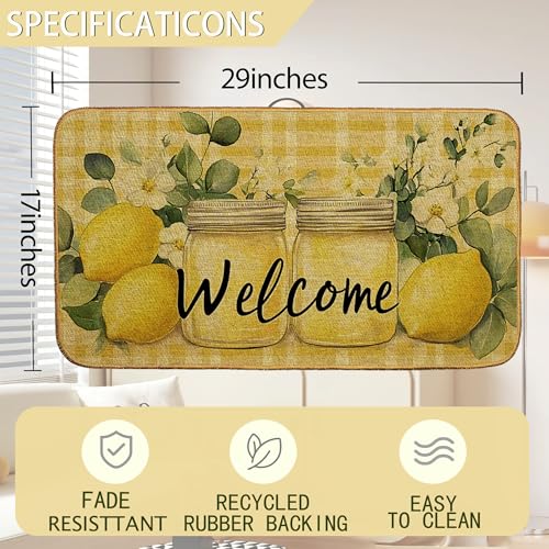 Lemon Door Mat, Non-Slip Welcome Front Doormat for Porch Entrance, Low Profile Rug for Indoor, Summer Home Decor - color: Welcome Lemon