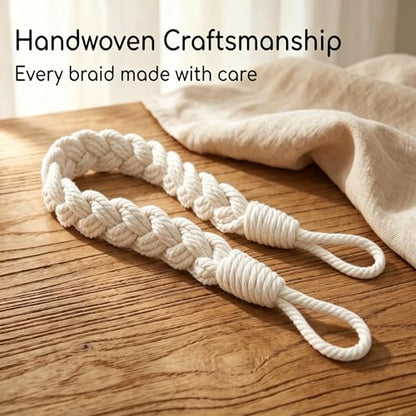 Home Queen Hand Braided Curtain Tie Back, Buckle Holdback Drapery Curtain Tiebacks, 2 Rope Cotton Belt Curtain Tie with 2 Metal Hooks, Off White - color: Off White, size: 2PC