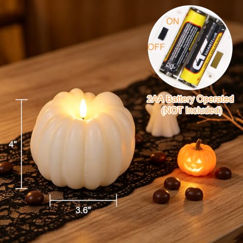 Wondise Fall Decorations Real Wax Pumpkin Candles with Remote Timer - color: 2-White