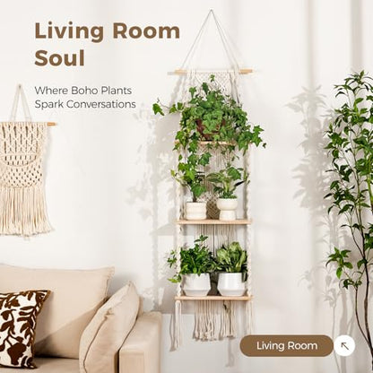 Bamworld Plant Wall Shelf Boho Plant Stand Window Plant Shelf - size: 3Tier