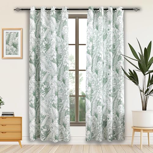 Autumn Dream Curtains Light Blocking Curtains Birds Tropical Leaves Grommet Top Farmhouse Floral Curtains for Living Room, Bedroom, 52by84inch - color: Green Birds Leaves, size: 52"W x 84"L (Pack of 1)