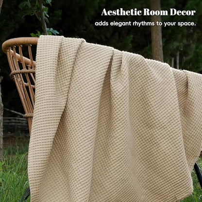 PHF 100% Cotton Waffle Blanket Lightweight Breathable, Queen, Simply Taupe - color: Khaki/Simply Taupe, size: Queen(90" x 90")
