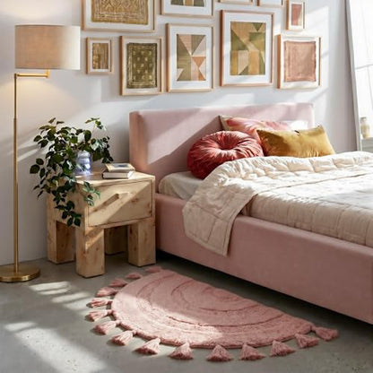 KOEXM Half Circle Crochet Cotton Rugs with Tassels Soft Hand-Woven - color: Blush Pink, size: 2' x 3'4" (Semicircular)