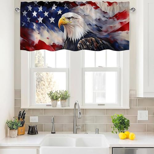 Eagle Valance Curtains,Rod Pocket Valances for Windows,Small Window Treatment Valances for Kitchen,Living Room,Bedroom,Bathroom,Home Decor,18x54 Inch,1 Panel,Vintage American Flag - color: Eagle01, size: 54"W x 18"L (Pack of 1)